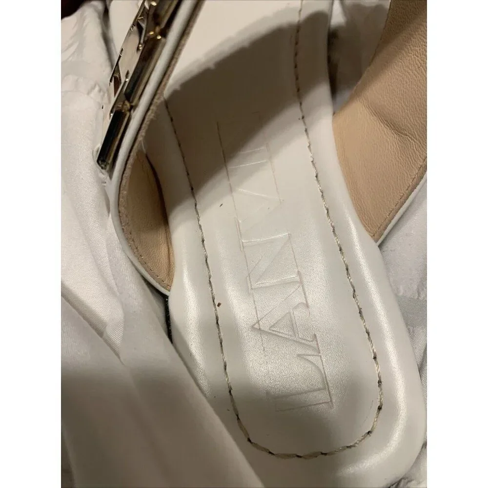 Lanvin White and Gold Leather Slide Sandals